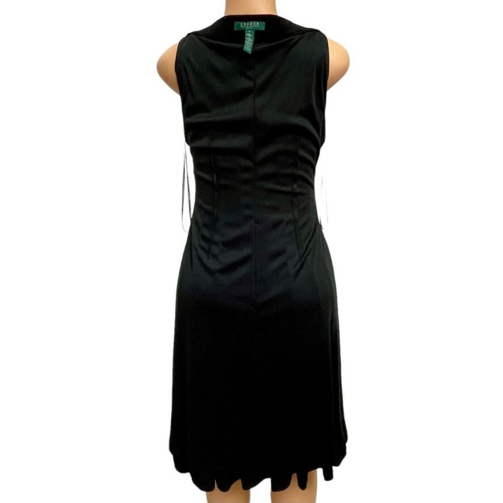 Lauren Ralph Lauren Black Beaded V Neck Pleated A Line Sleeveless Lined Dress 8 - Picture 11 of 14